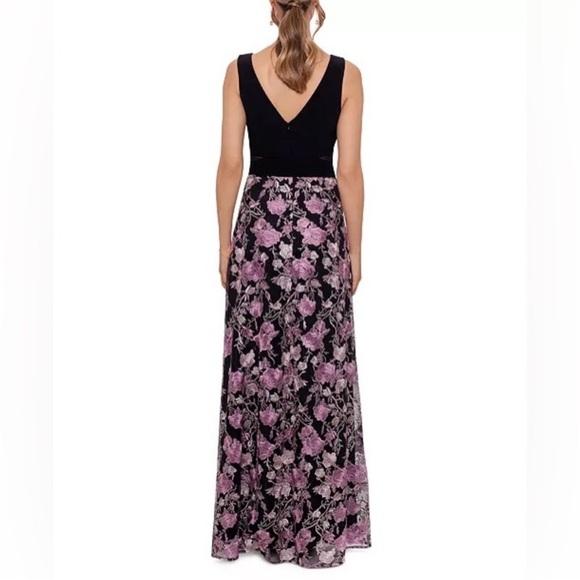 Xscape Floral Embroidered Front Slit Sleeveless Gown Maxi Dress Black + Pink 14 - Picture 3 of 16
